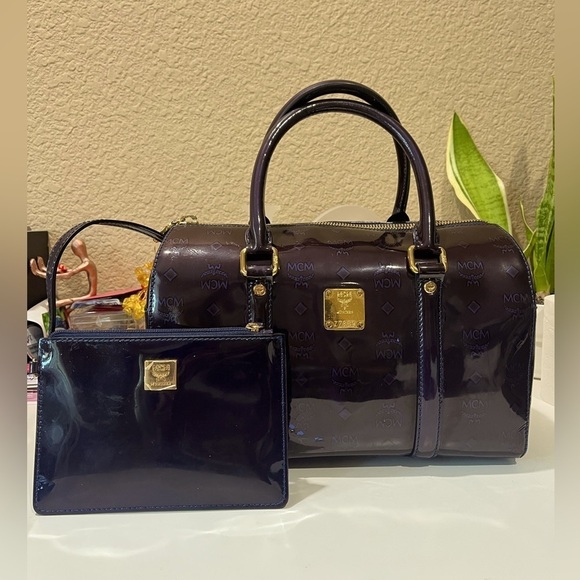 MCM Handbags - MCM PATENT ENAMEL MONOGRAM BAG WITH POUCH
